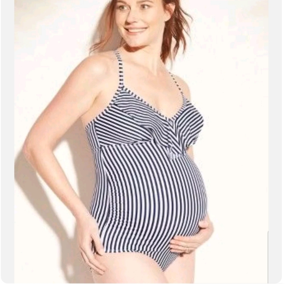 Isabel Maternity Flounce Striped Swimsuit NWT sz. S